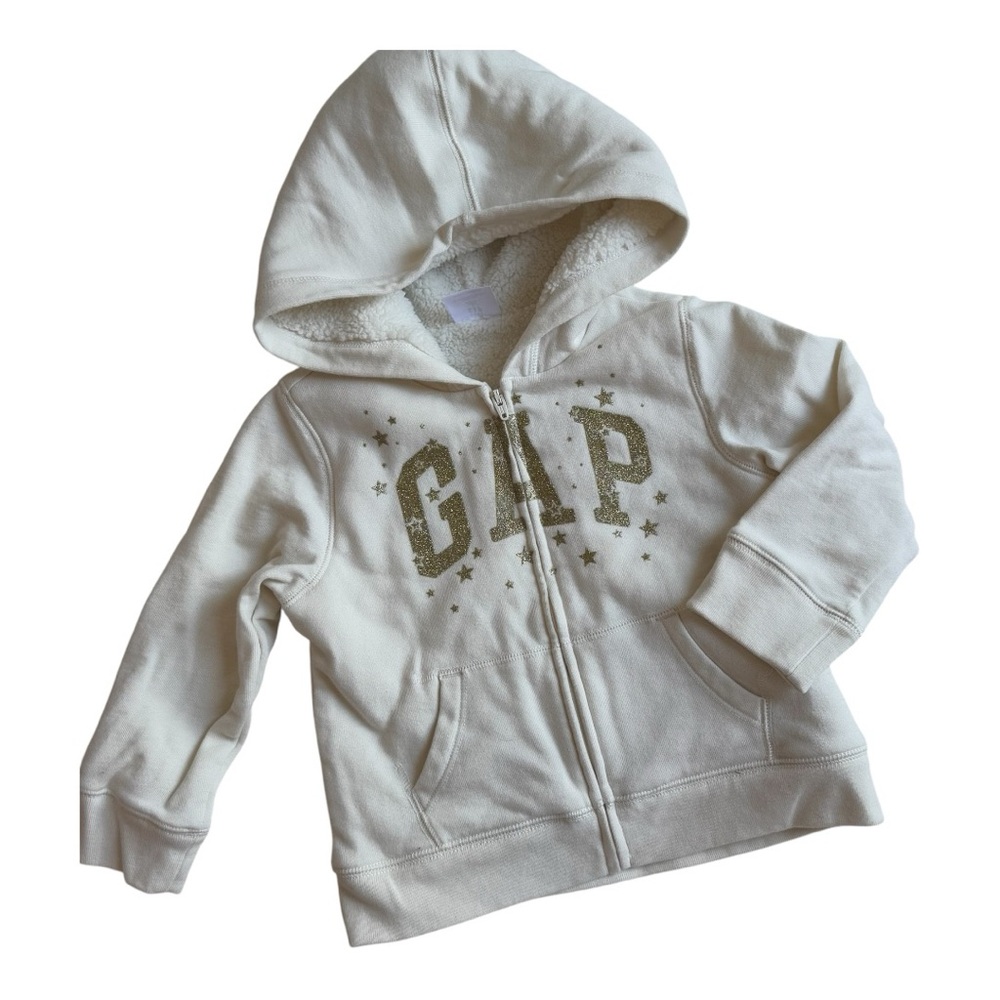 GAP Cream Sweatshirt Hoodie with Logo GOLDEN GLITTERY LOGO